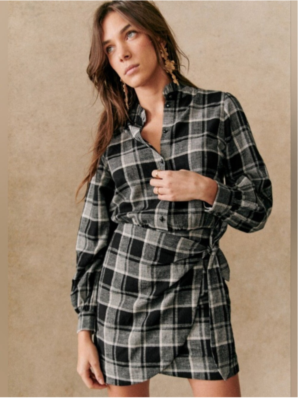Sezane Capri Cotton Flannel Dress Size 36 Fits Small US 4 Faux Wrap Skirt Detail